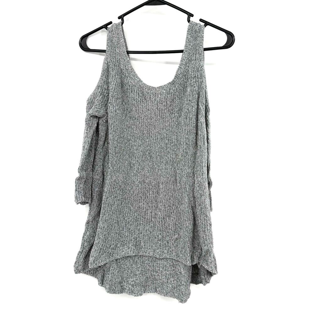 Express Size Small Cold Shoulder Blouse Shirt Sweater Knit Gray 100% Cotton